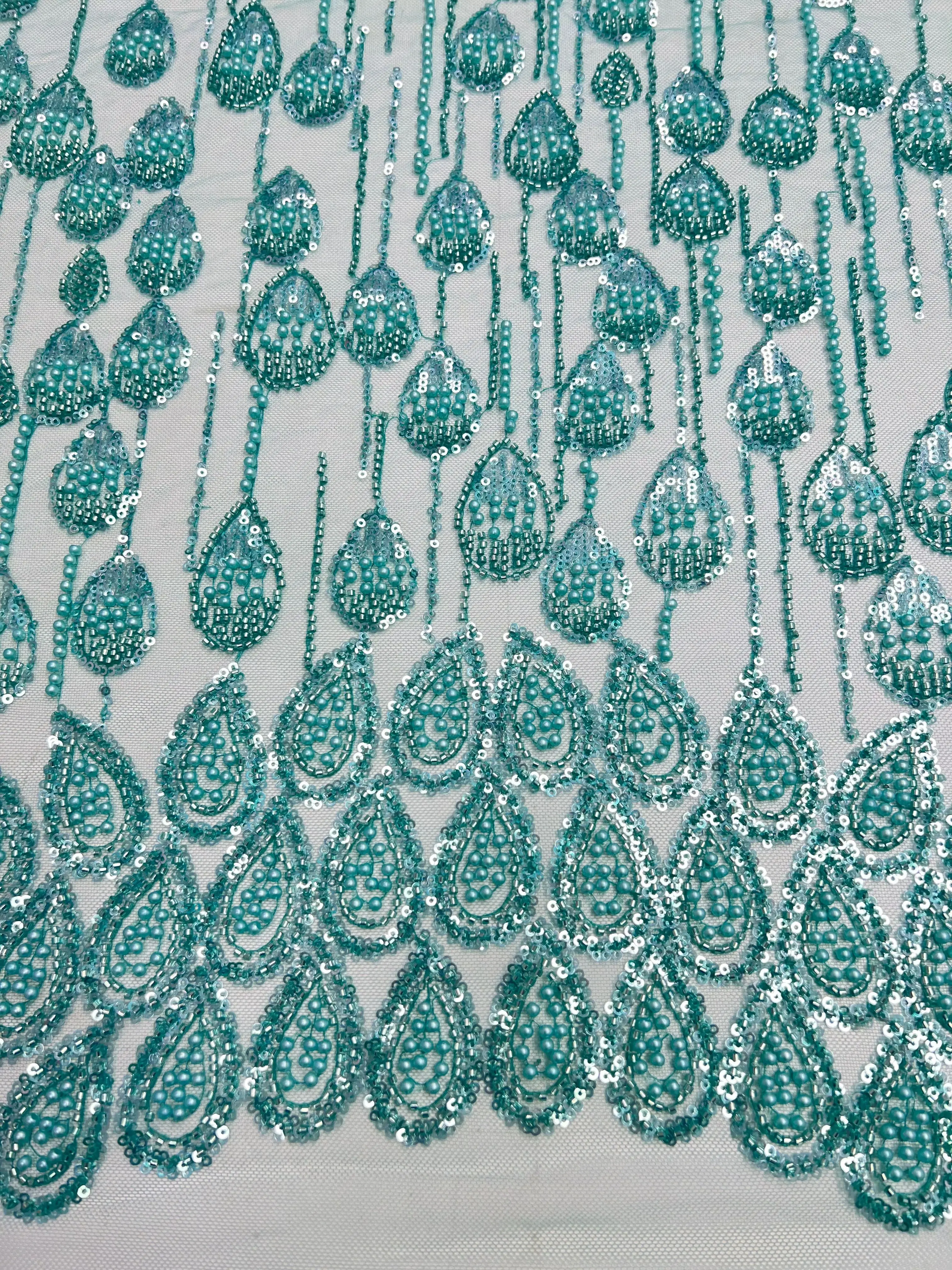 

Solid Color Beaded Sequin Fabric Lace Pearl raindrop pattern African High Quality 2025 Lace Fabric For Sewing Women's Dress