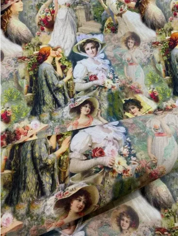 

Victorian Women Pattern Digital Printed Fabric Suitable for Multi-Purpose Use