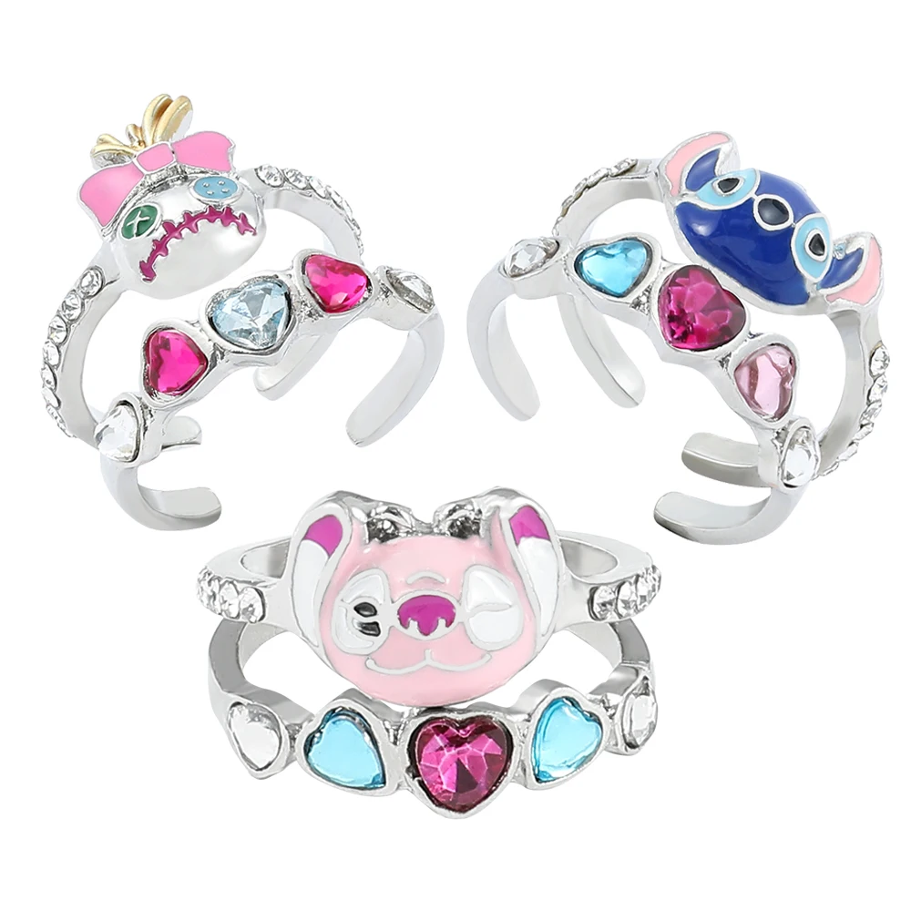 Cosplay Anime Stitch Ring Disney Accessories Fashion Jewelry Lilo Stitch Leroy Anime Figure Double Layer Open Adjustable Rings