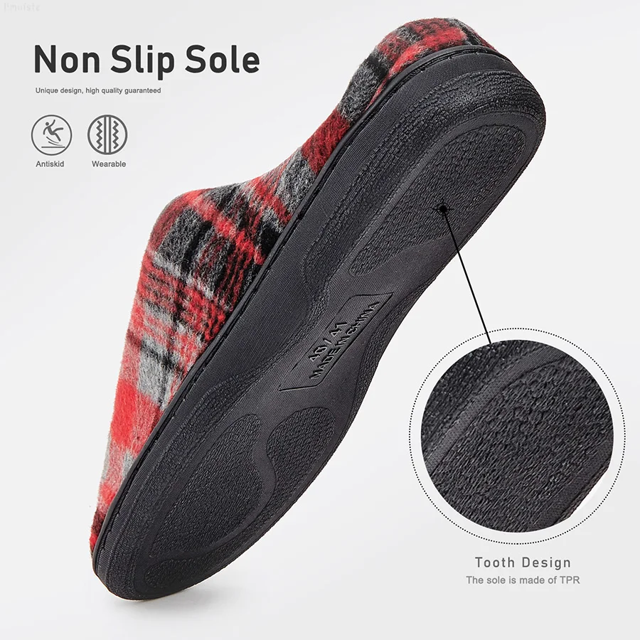 Plaid Men Slippers For Home Memory Foam Soft Non-slip Warm Plush House Shoes Mens Bedroom Slippers Winter Big Size Luxury