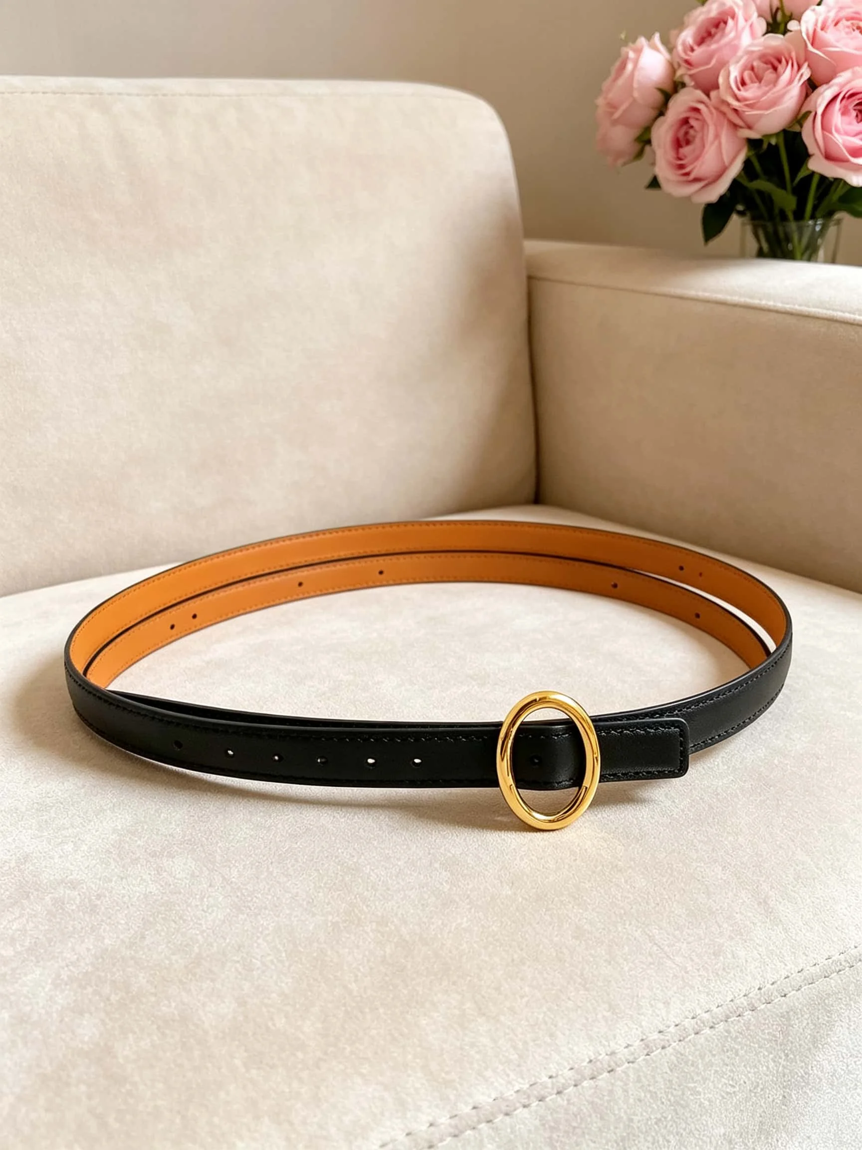 2026 Women Belt New Simple Women Fashion Oval Rhinestone Metal Clasp Retro Double-sided Belt Width 1.5CM