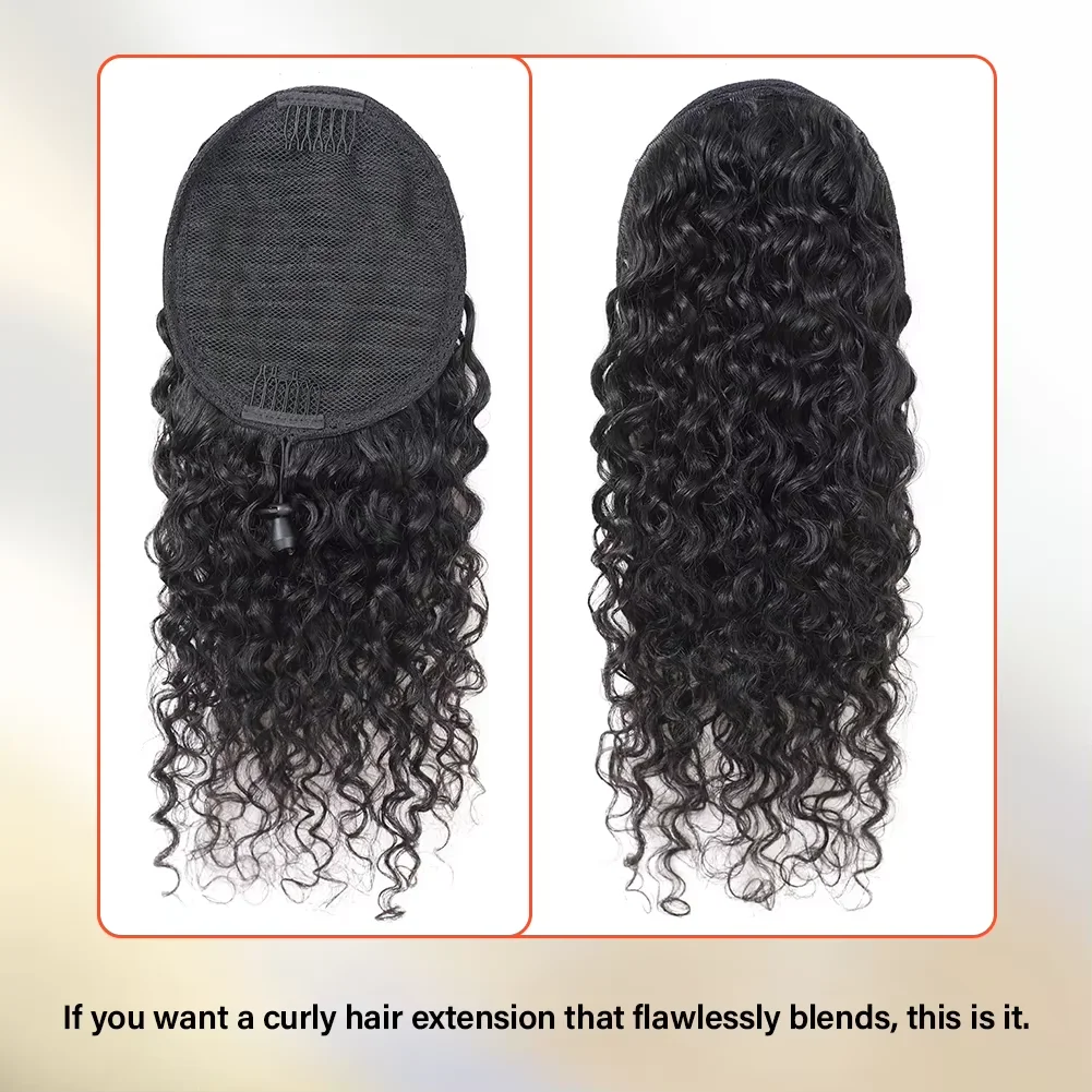 موجة عميقة الشعر البشري الرباط ذيل حصان موجة عميقة الرباط ذيل حصان # 1B أسود طبيعي للنساء وصلة شعر بشري على شكل ذيل حصان #2