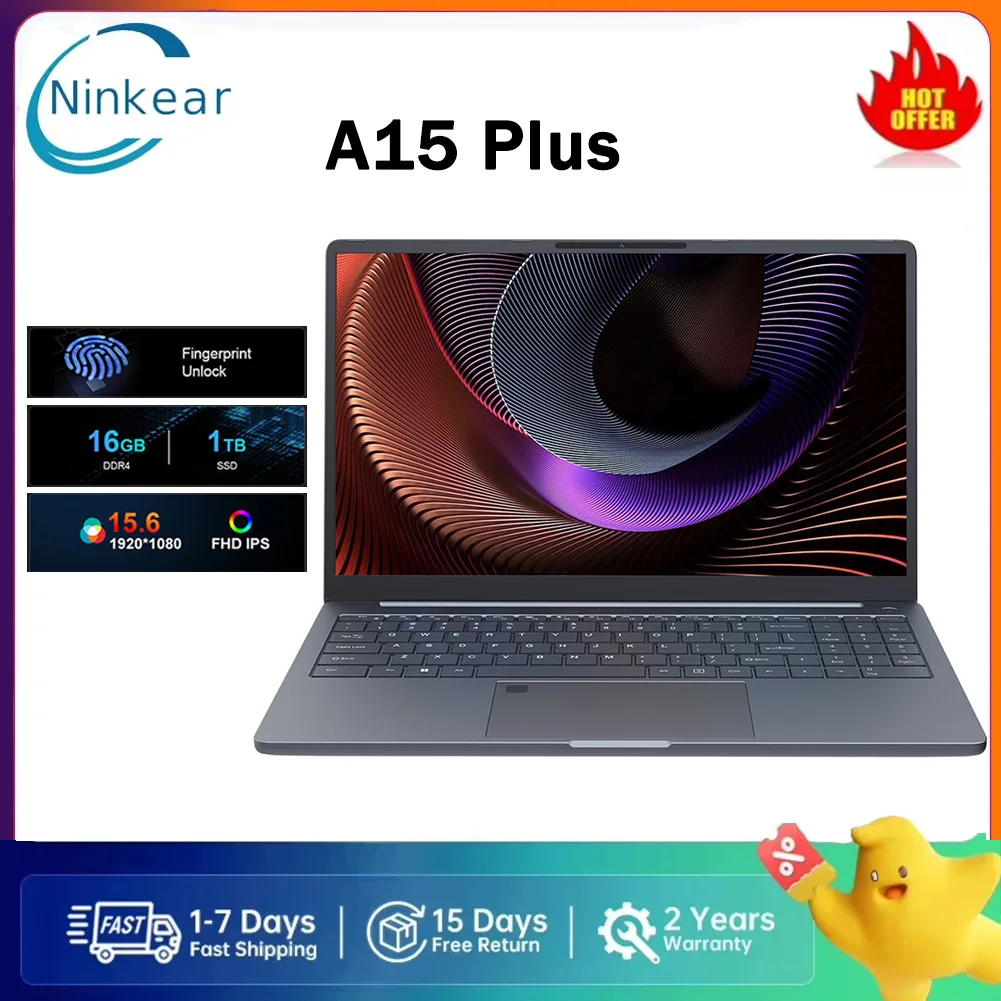 Laptop Ninkear A15 Plus 15,6 cala, ekran 1920*1080 60Hz, procesor AMD Ryzen 7 5825U 8 rdzeni, maksymalna częstotliwość 4,5 GHz, 16 GB RAM, 1 TB SSD, WiFi 6, Bluetooth 5.2
