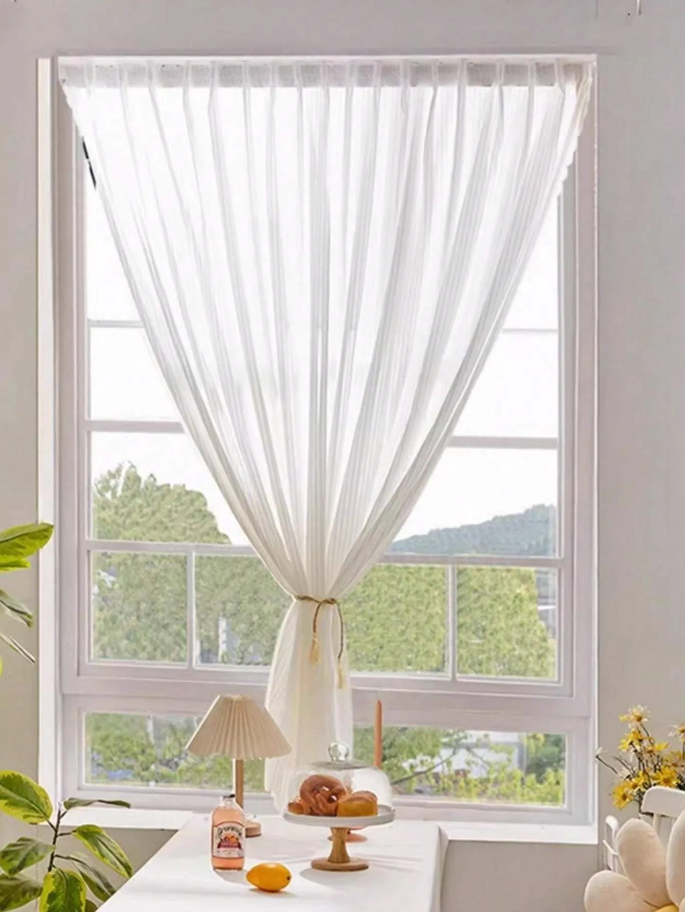 1pc White Venetian Blinds With Hook-And-Loop, No-Drill Installation For Balcony And Bay Windows