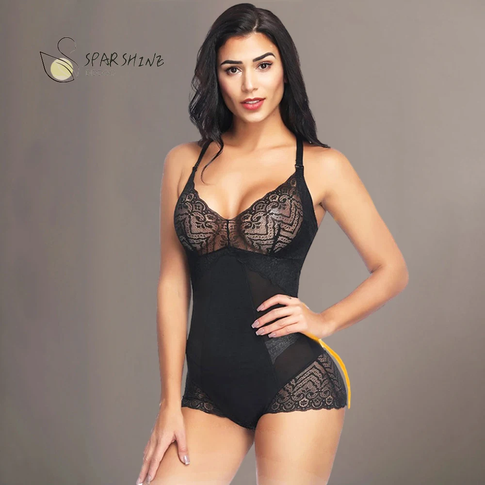 

Women's Underwear Black Semi Open-Bust Style Tummy Control Delicate Lace Work Strappy Sleeve Body Shaper