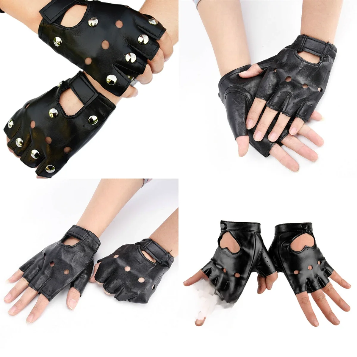 Gants demi-doigts en cuir PU pour hommes, vélo sans doigts, coordonnants, entraînement de fitness, hip-hop, discothèque, phtaline