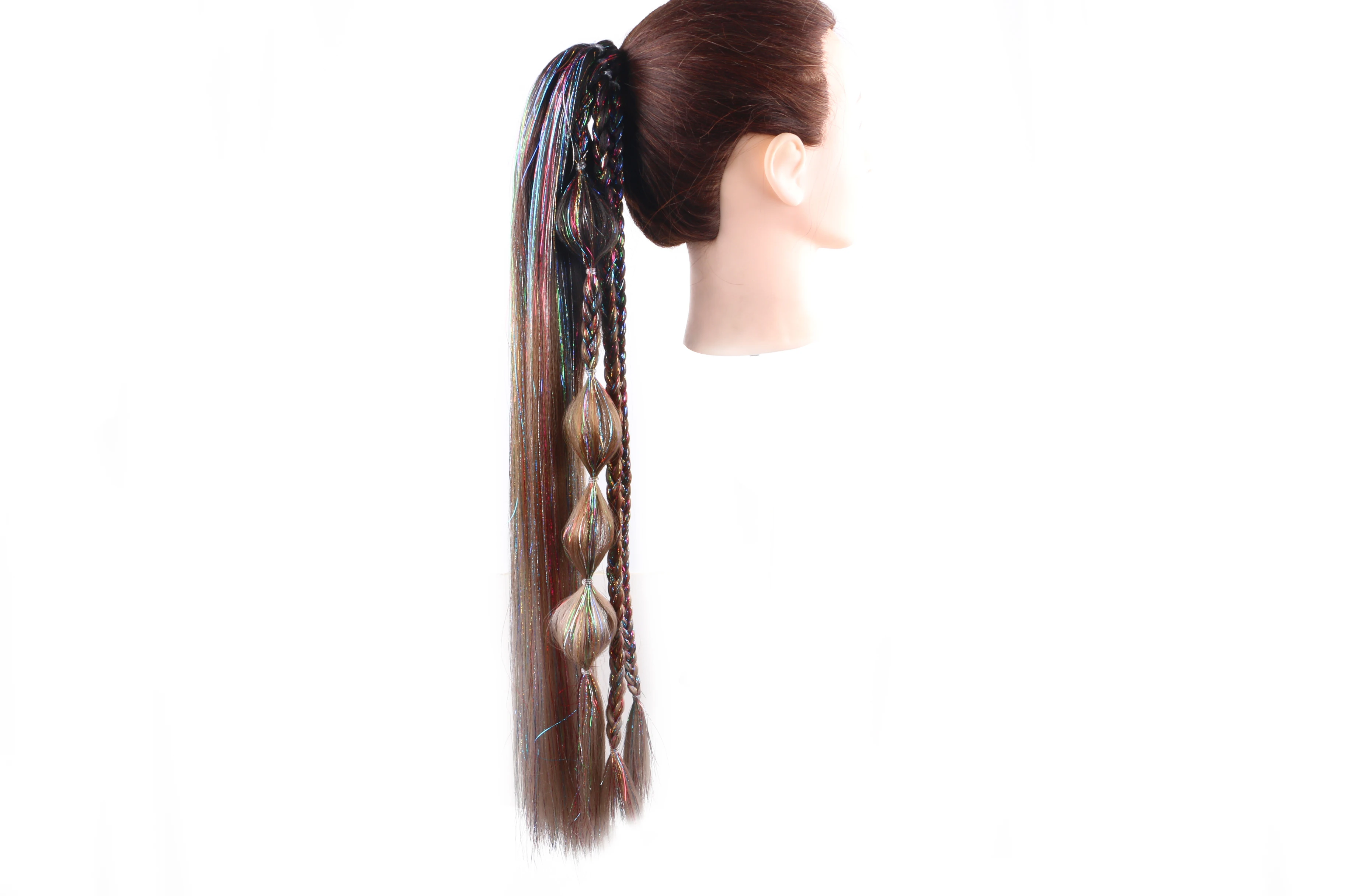 Tresses Synthétiques pour Festival Carnaval, 26 Pouces, 65cm, Pré-Tresses, 9 Sections, Tinsel Pailmétrage, Queue de Cheval Mixte