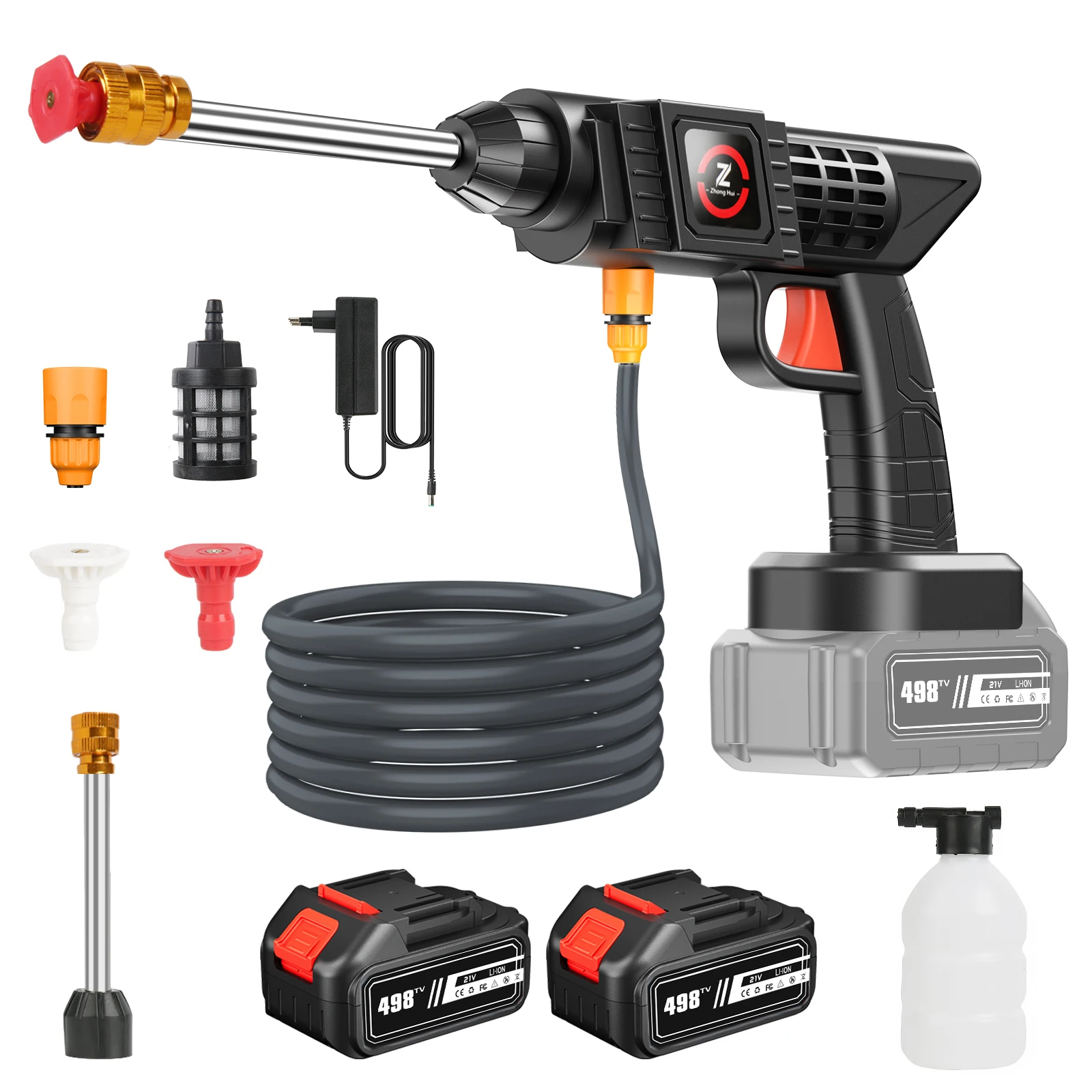 Hochdruck-Wasserpistole mit Multifunktionsdüse, Leistungsstarker Motor, Selbstansaugend, 200W, für Autowäsche, Bewässerung, Tierpflege