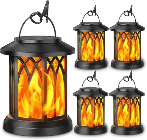4 Pack Solar Lantern Outdoor Lights, Upgraded Flickering Flame Solar Lanterns Lights Outdoor Waterproof, Hanging Lantern Decorat
