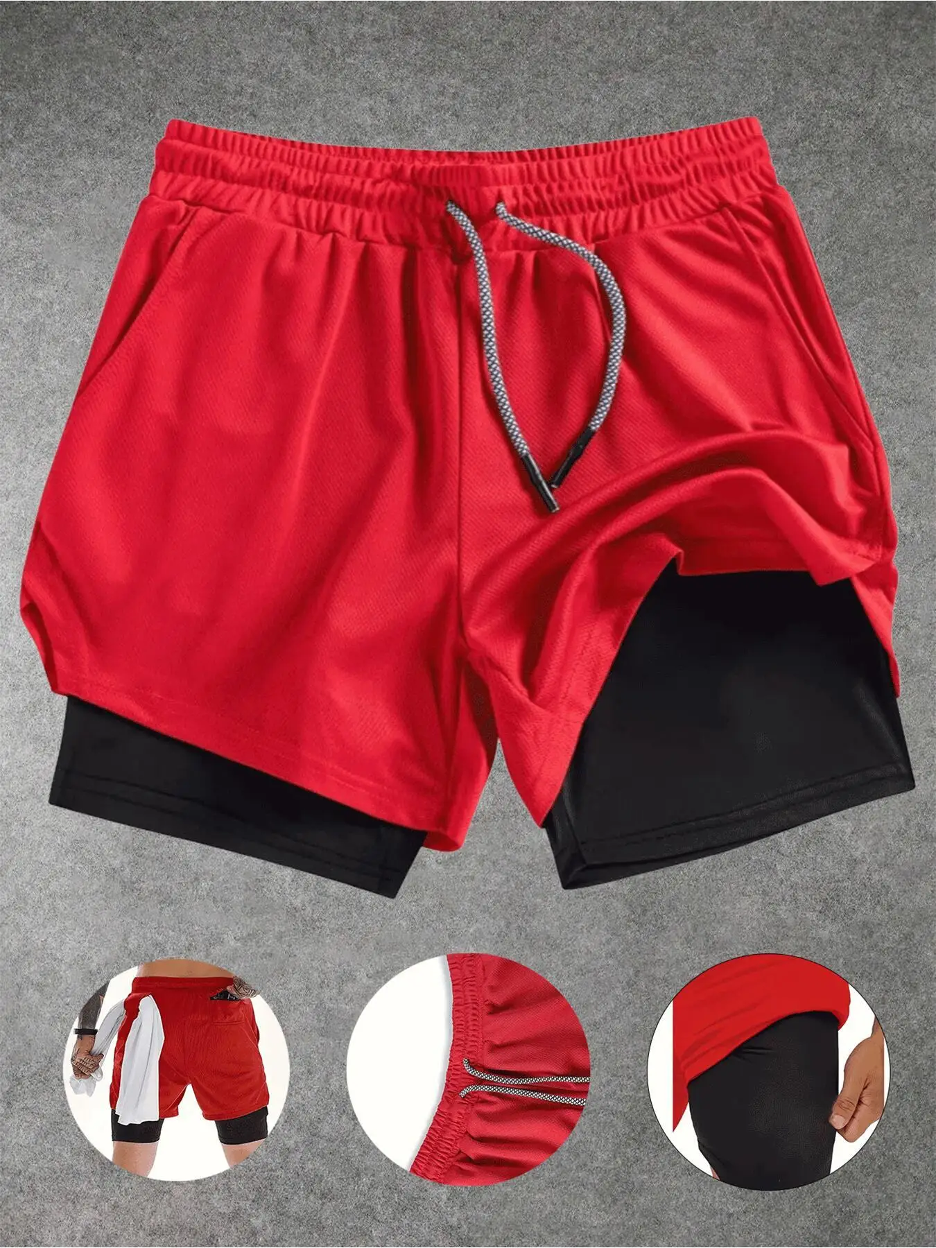 Sommer-Herren-Shorts mit lustigem Grafikdruck, Lauf-, Fitness-, Gym- und Trainings-Sportshorts, schnelltrocknende Workout- und Jogging-Shorts, doppellagige Shorts für Herren – Detail 6