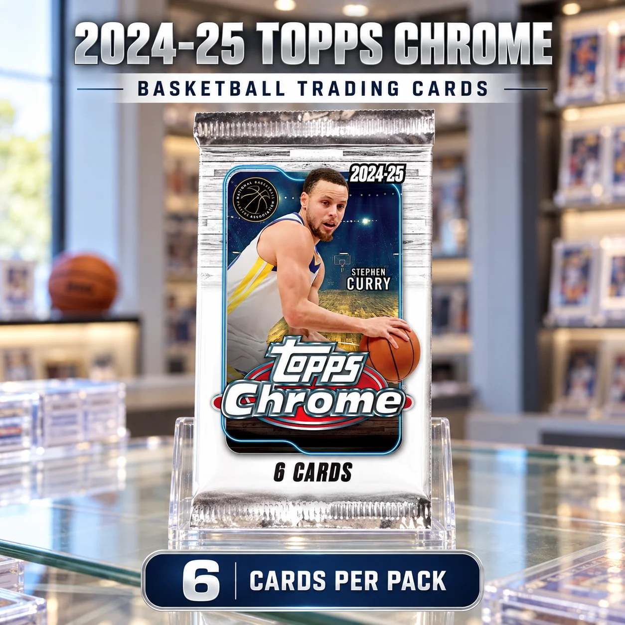 2024/25 Topps Chrome Basketball Mega Pack, 6 Cards per Pack, Collectible Sports Trading Cards, Look for Rookie Cards and Autograph Inserts, Single Pack for Basketball Fans and Card Collectors