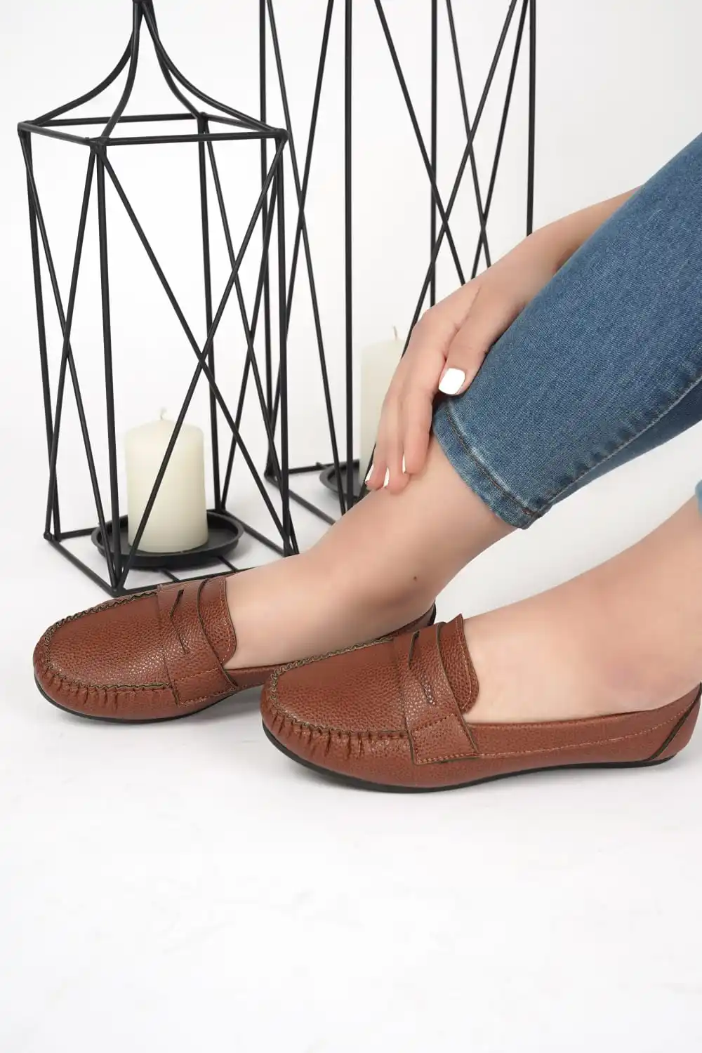 2022 summer season günlük artificial leather women casual elegant loafer shoes Tan. Seasonal shoes seasonal shoes School