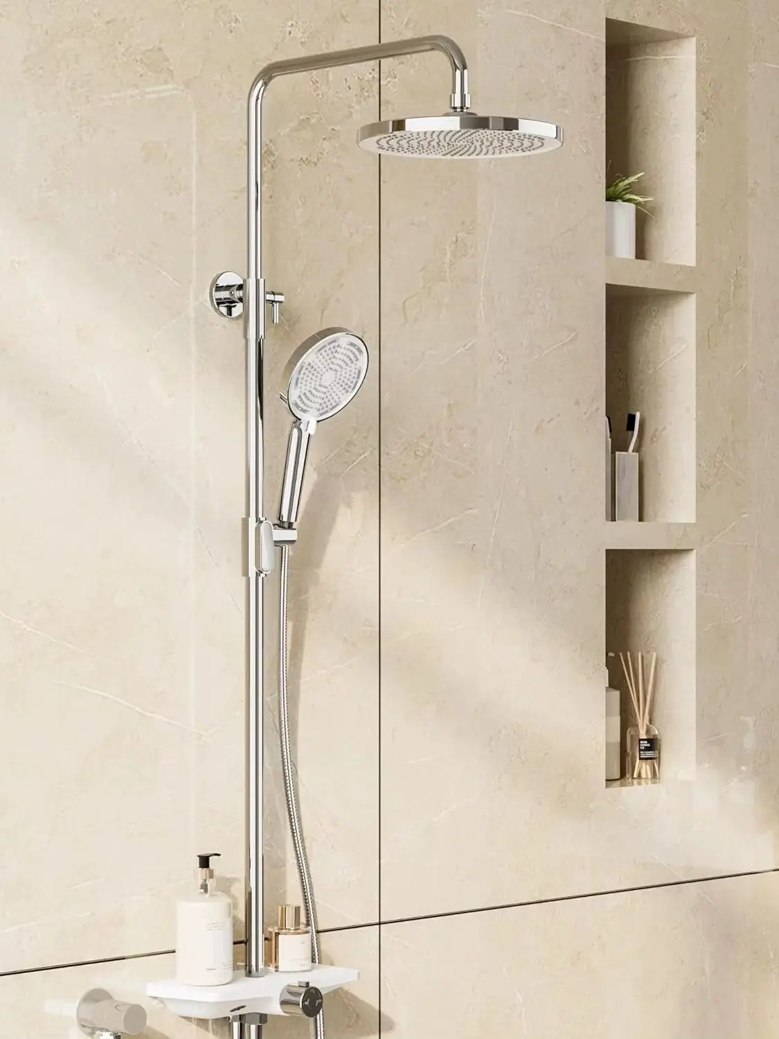 HiMISS Split-Duschsäulen-Set, Badezimmerarmatur, Warm-Kalt-Mischbatterie, Wasserhahn-System, Badewannenarmaturen, Regenduschkopf