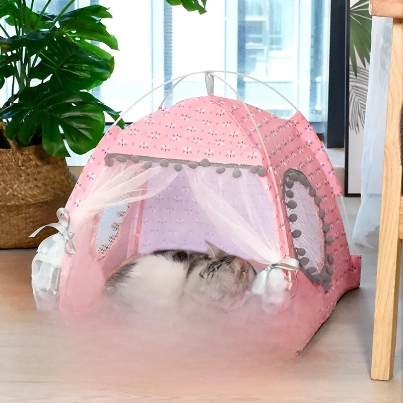 Tente à fleurs cassées pour chat, nid de célébrité d'internet Semi-fermé universel pour toutes les saisons, fournitures pour animaux de compagnie, nid d'été pour chien et chat