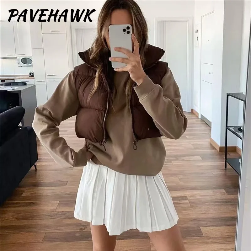 Women Short Cotton Down Vest Sleeveless Warm Stand Up Collar Outerwear Casual Winter Loose Basic Thick Jacket Female Clothes