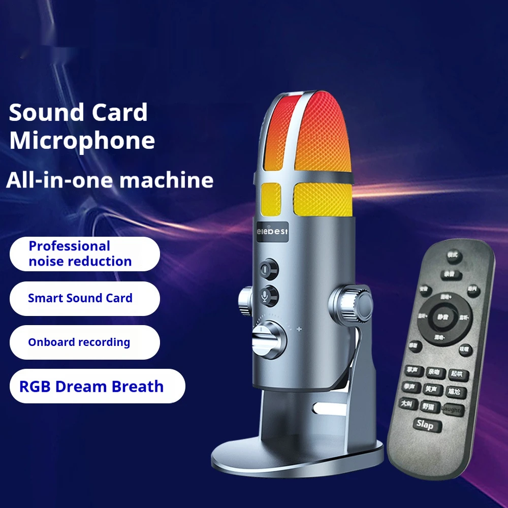 Professional USB Microphone Recording Dubbing Karaoke Live Computer Game Omnidirectional Built-in Sound Card Condenser Mic