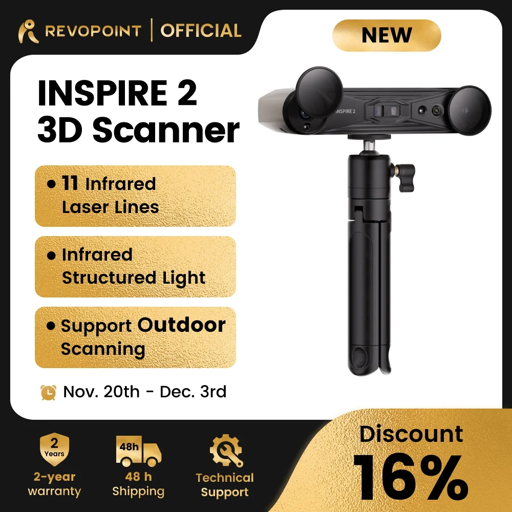 

Revopoint INSPIRE 2 3D Scanner For 3D Printer 0.05mm30fps Outdoor Scanner Wireless Infrared Laser Structured Light Handheld Scan