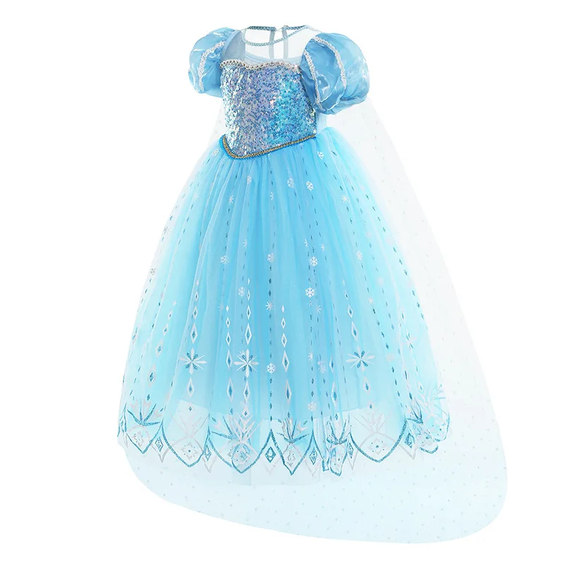 Robe de princesse cosplay pour enfants, bleu ciel neige, bulle, accessoires, fête d'Halloween et de carnaval, haute qualité