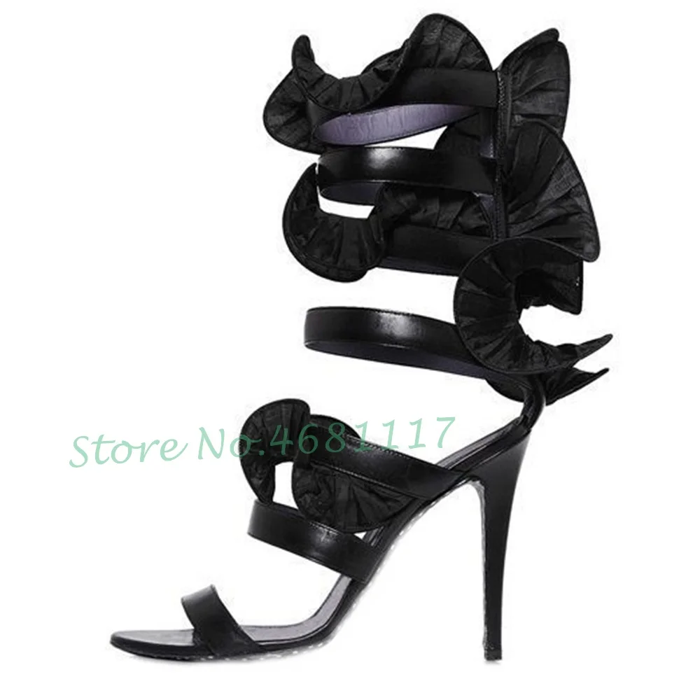 Nero volant cinturino tacchi alti sandali donna passerella novità scarpe eleganti femminile estate Strappy elegante partito sandali con tacco romano