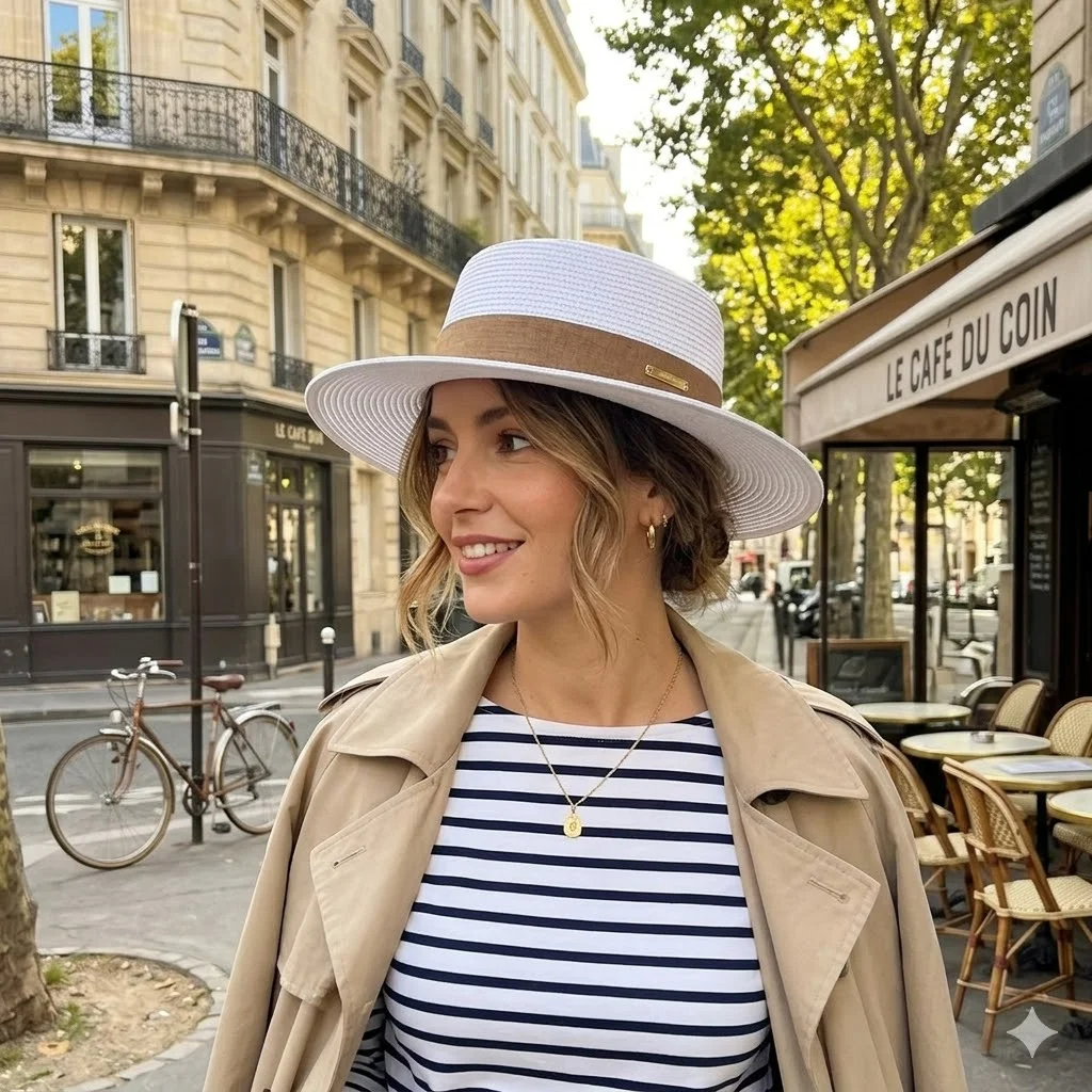 Luxuriöser Minimalistischer Sonnenhut mit Breiter Krempe, Sommer-Reisehut, Flacher Strohhut, Atmungsaktiver Sonnenschutz-Strandhut, Unisex Fedora-Kappe für Partys