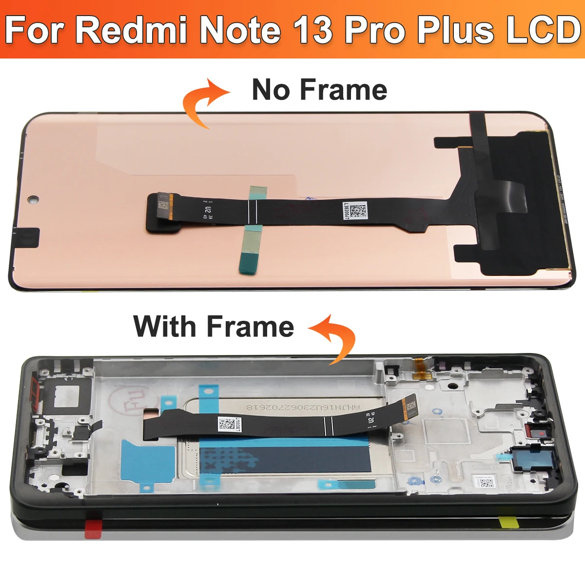 AMOLED Screen for Xiaomi Redmi Note 13 Pro+ 23090RA98C Lcd Display Digital Touch Screen with Frame for Redmi Note 13 Pro Plus 5G