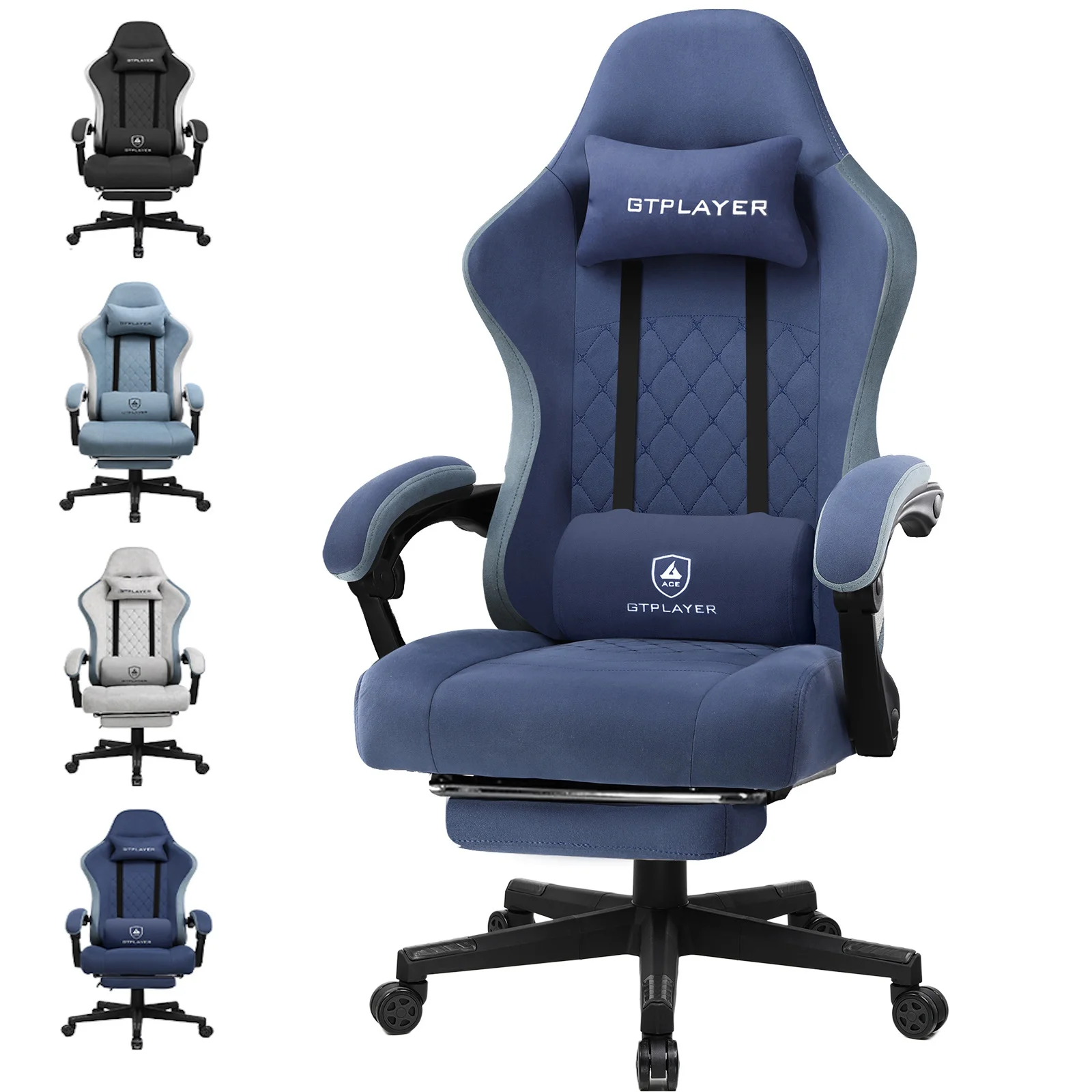 GTPLAYER Gaming Chair Ergonomischer Gaming Sessel Schreibtischstuhl mit Stoffoberfläche, Federsitzkissen, Verbindungsarmlehnen