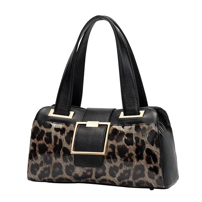 Genuine Leather Women\'s Bag 2023 New Fashion Leopard Pattern Shoulder Bag Cowhide Handbag Women\'s Bag