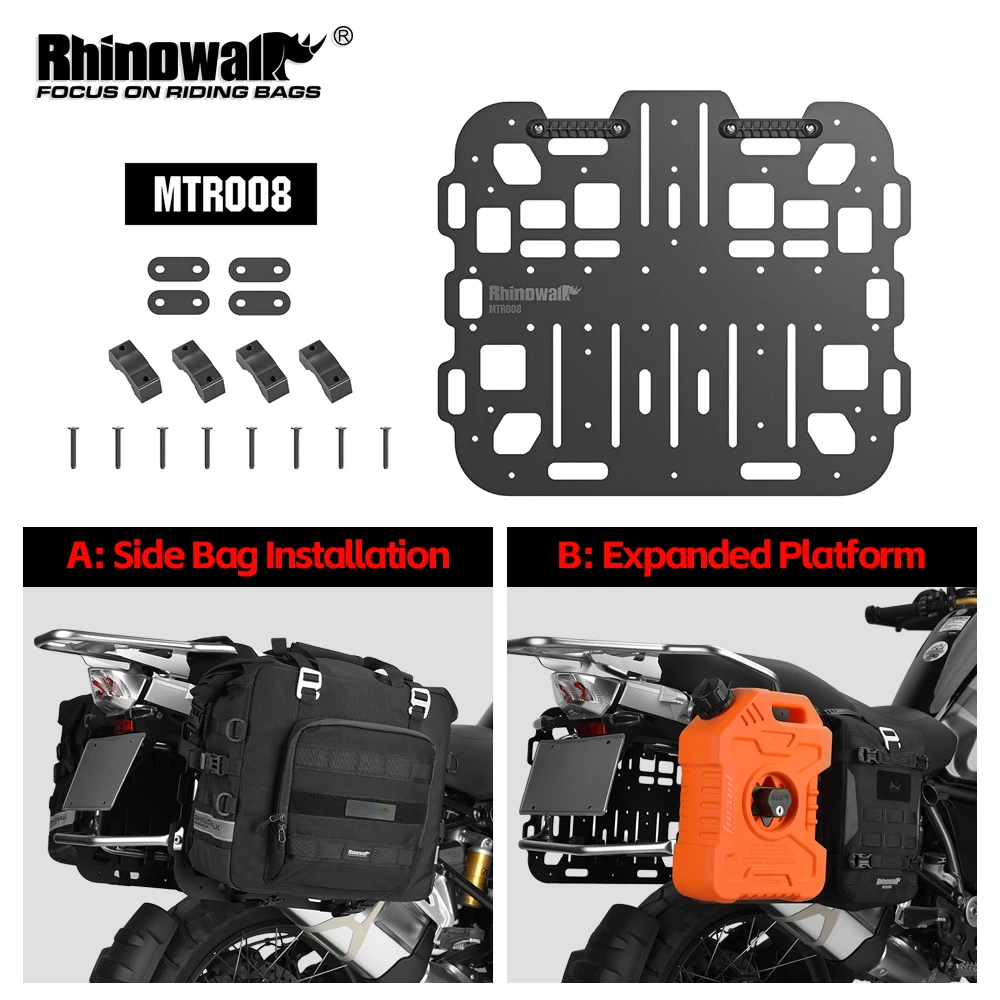 

Rhinowalk Motorcycle Side Rack Fuel Bottle Holder Extension Platform Universal MOLLE System Modification Accessories Storage