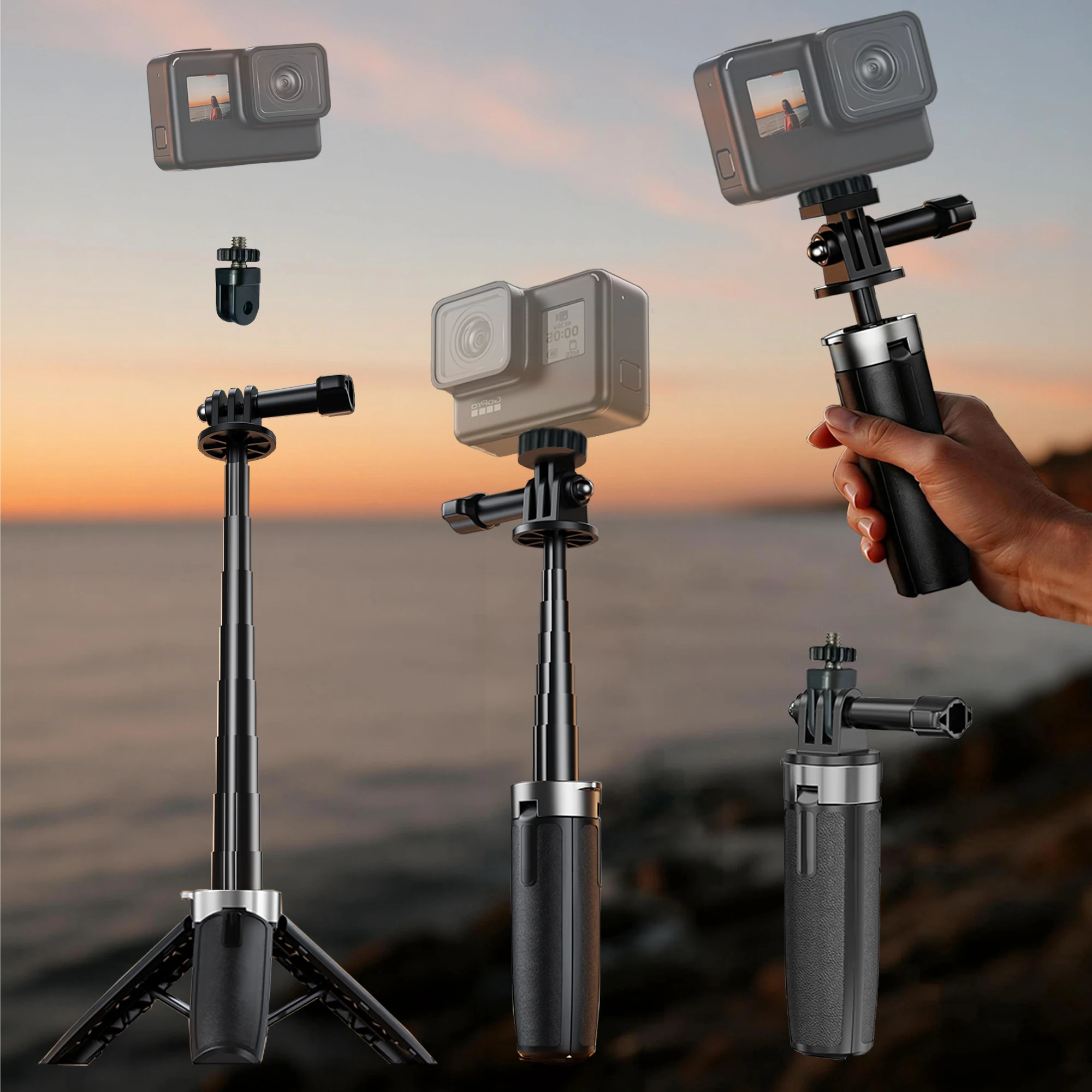 Mini ausziehbares Stativ, faltbares Stativ, tragbares Einbeinstativ für Go Pro Hero 12 11 10, Black Session Osmo Action-Kamera, Vlog-Zubehör