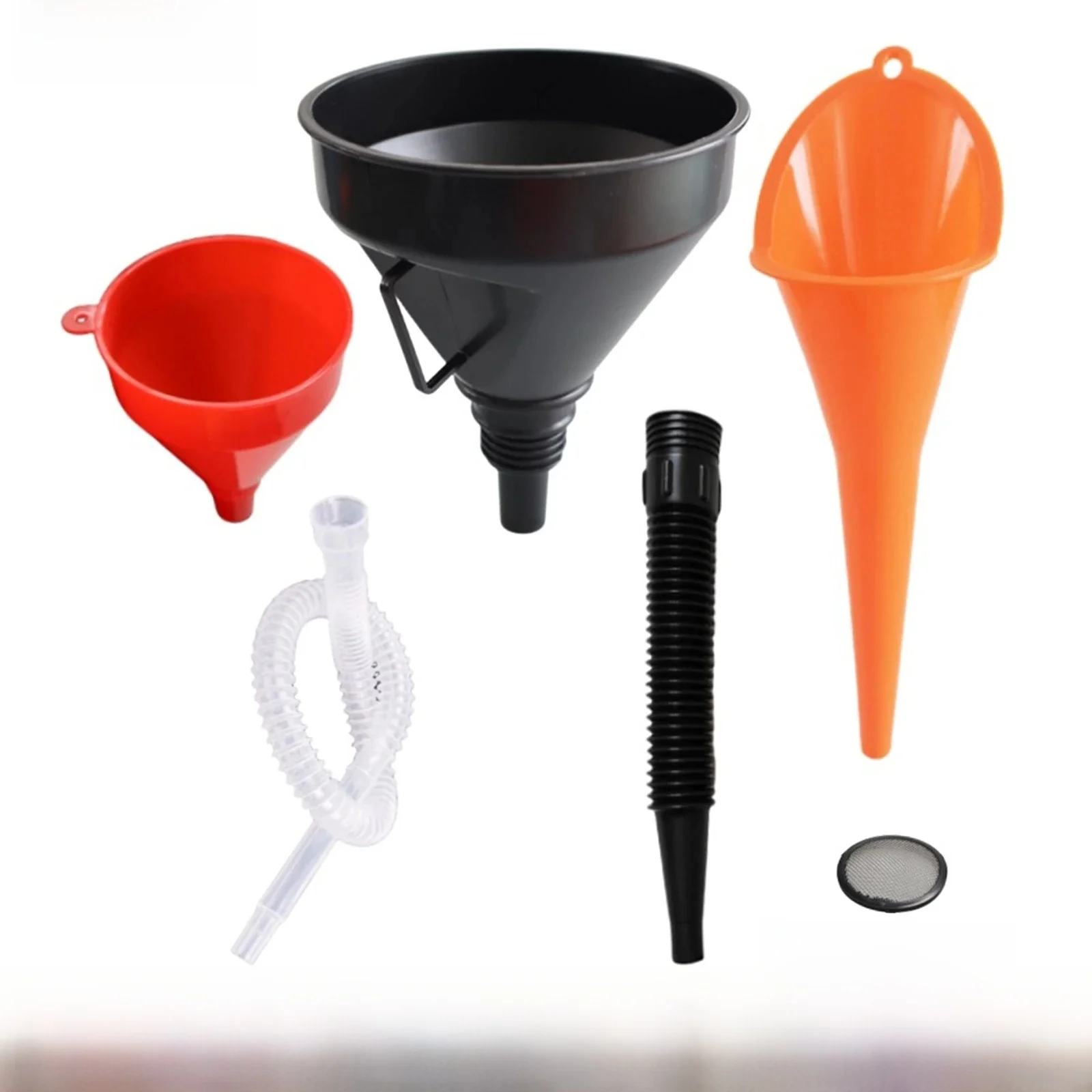 Entonnoirs à carburant en plastique avec poignées, bec et filtre amovibles, garage, moto, voiture, camionnette, camion, moteur de ravitaillement, diesel, or, 5 pièces