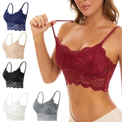 ! Nuevos sujetadores de encaje para mujer, Bralette cómoda, ropa interior Sexy de Color sólido, chaleco para mujer, lencería inalámbrica ahuecada, sujetador sin costuras