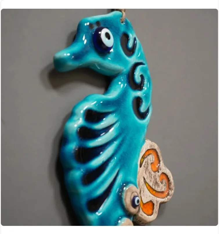 Handmade Sea Horse Evil Eye Beads Ceramic Wall Ornament Decorative Wall Ornament Wall Ornament Door Ornament Evil Eye Beads Gift