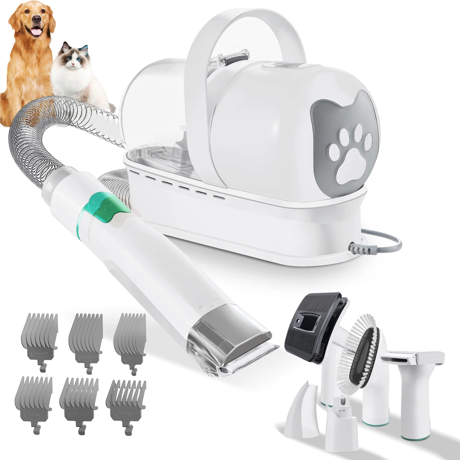 Aspirateur à poils d'animaux grande capacité avec brosse pour chien, 3 vitesses variables, kit de toilettage pour animaux