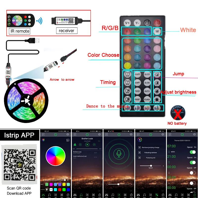 Bande lumineuse LED USB, WiFi, RVB 5050, Alexa, Bluetooth, Luces, diode flexible, décoration de lampe de salon, ruban