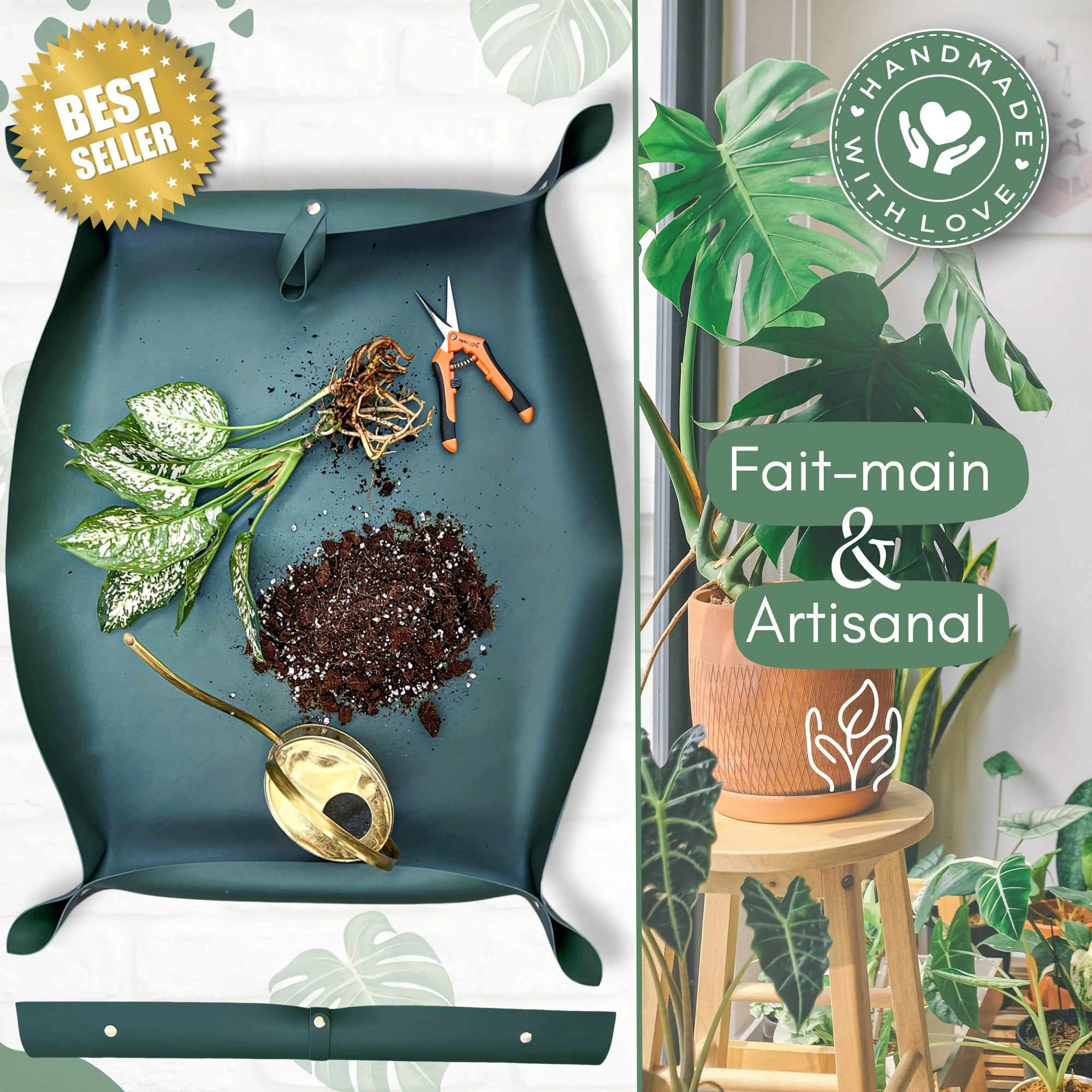 1Pcs Large Green PU Leather Repotting Mat 75*50cm Forest Plant Mat Foldable Gardening Mat Transplanting Waterproof Planting Mats