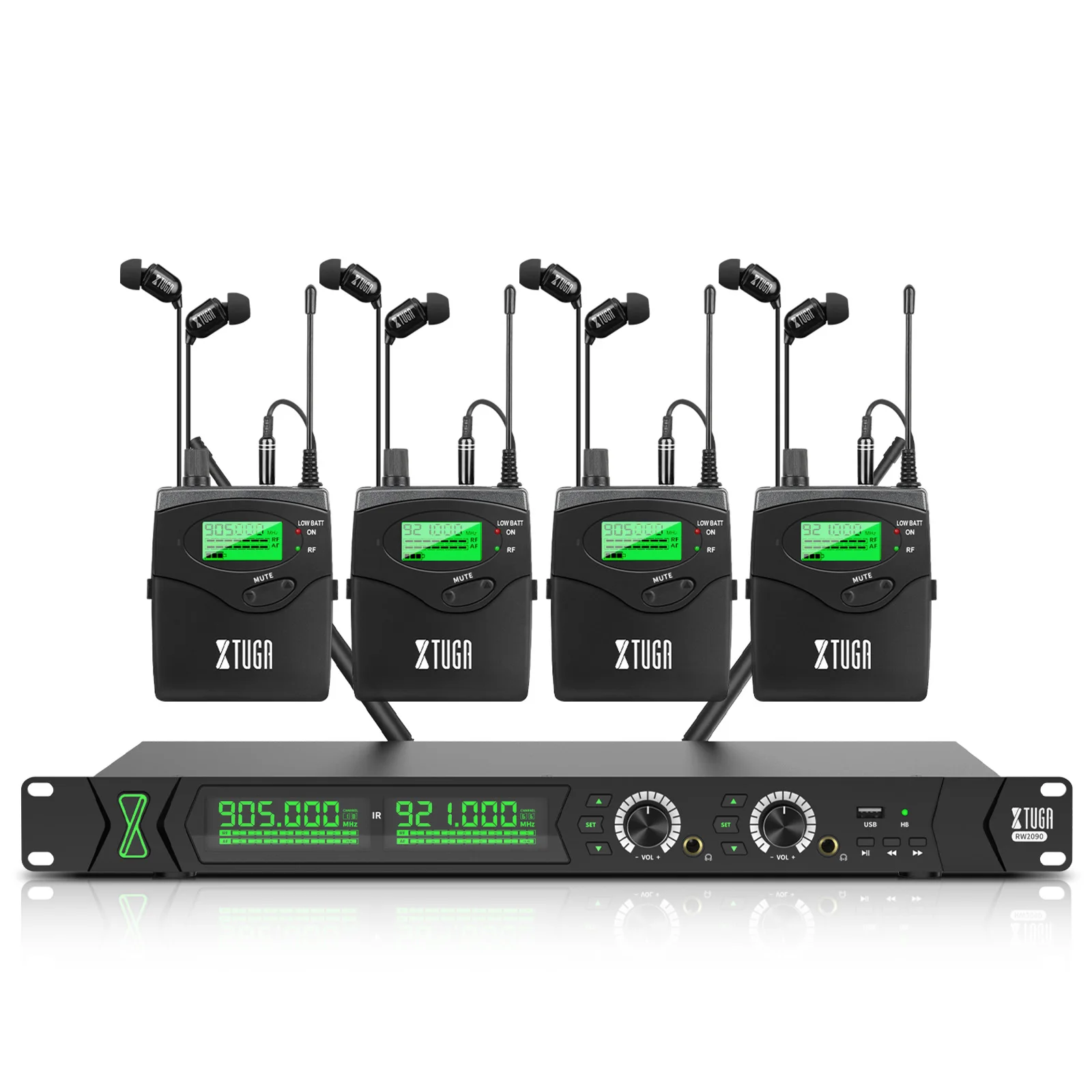 

XTUGA RW2090 Wireless in Ear Monitor System Mono IEM Monitoring Dual Channel 230ftOperation Bluetooth Earphone Stage Studio Band