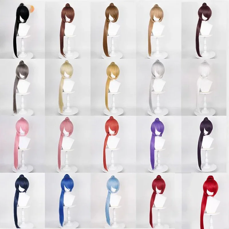 90cm długa prosta kucyk peruka do cosplay Anime krótka peruka bazowa uniwersalne wielokolorowe żaroodporne syntetyczne peruki do włosów + czapka z peruką — zdjęcie 2