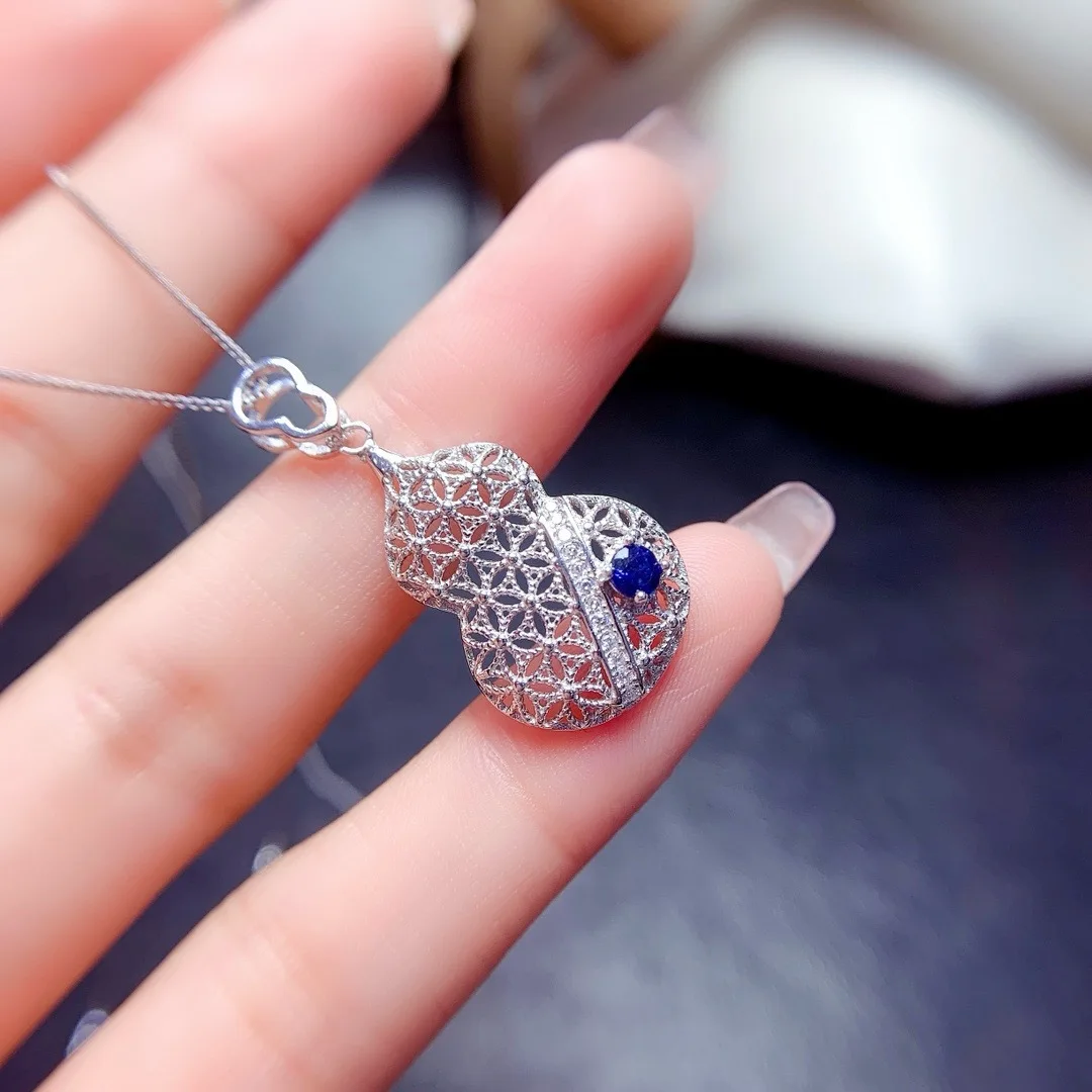 Girl Natural 3x3mm Hulu Sapphire Necklace Pendant 925 Pure Silver Plated Platinum Christmas Gift for Girlfriend Wedding Birthday