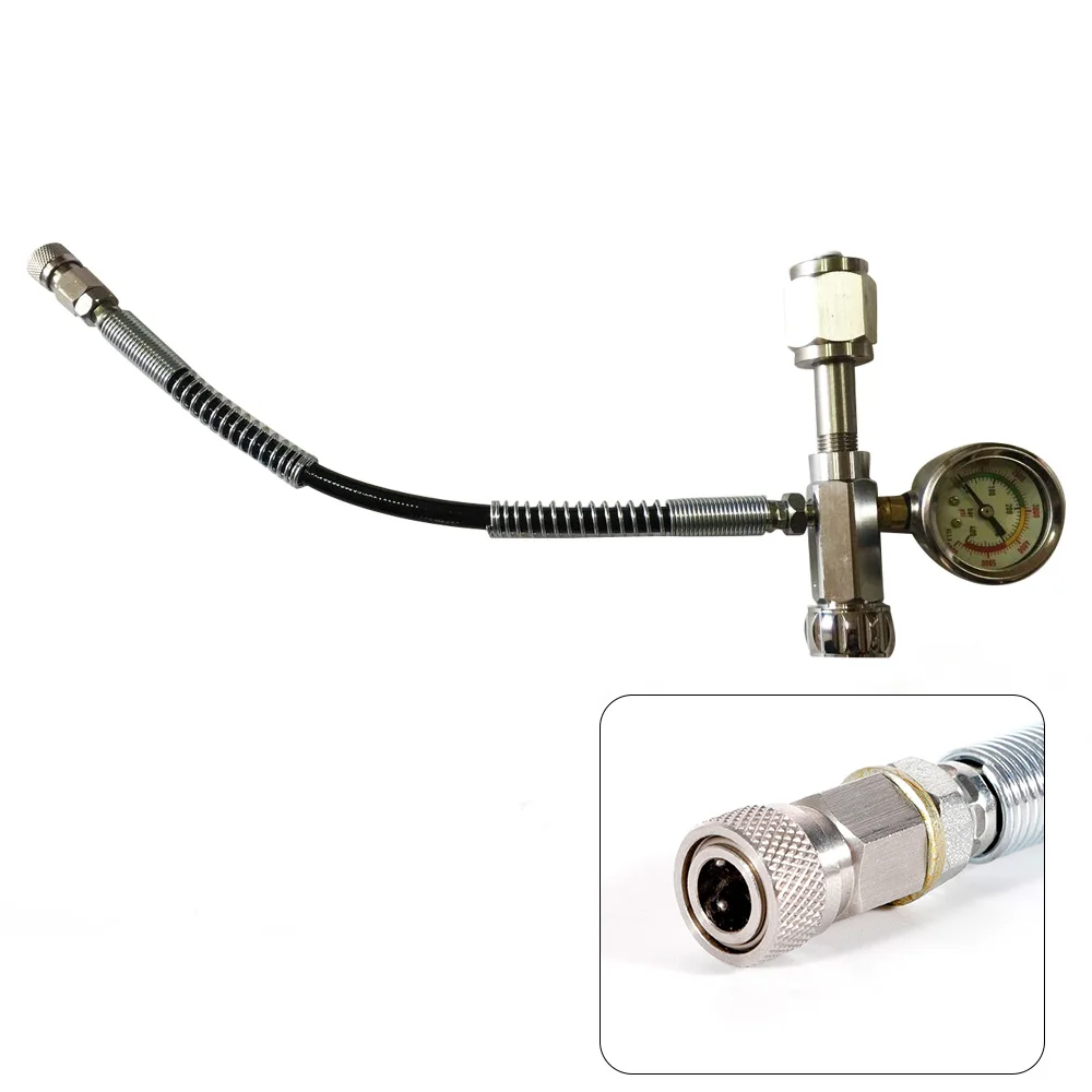 PCP SCBA Fill Station Refill Charging 4500PSI Adapter Air Rifle Paintball + Hose, Copper + Nylon Durable Brass Fittings Silver