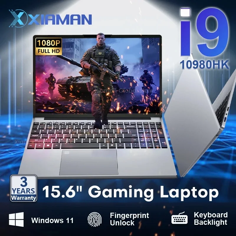 Xiaman 15.6 inch Gaming Laptop intel Core i9 10980HK Notebook PC IPS Fingerprint 16GB RAM 1TB SSD Windows 11 Pro Laptop PC Gamer