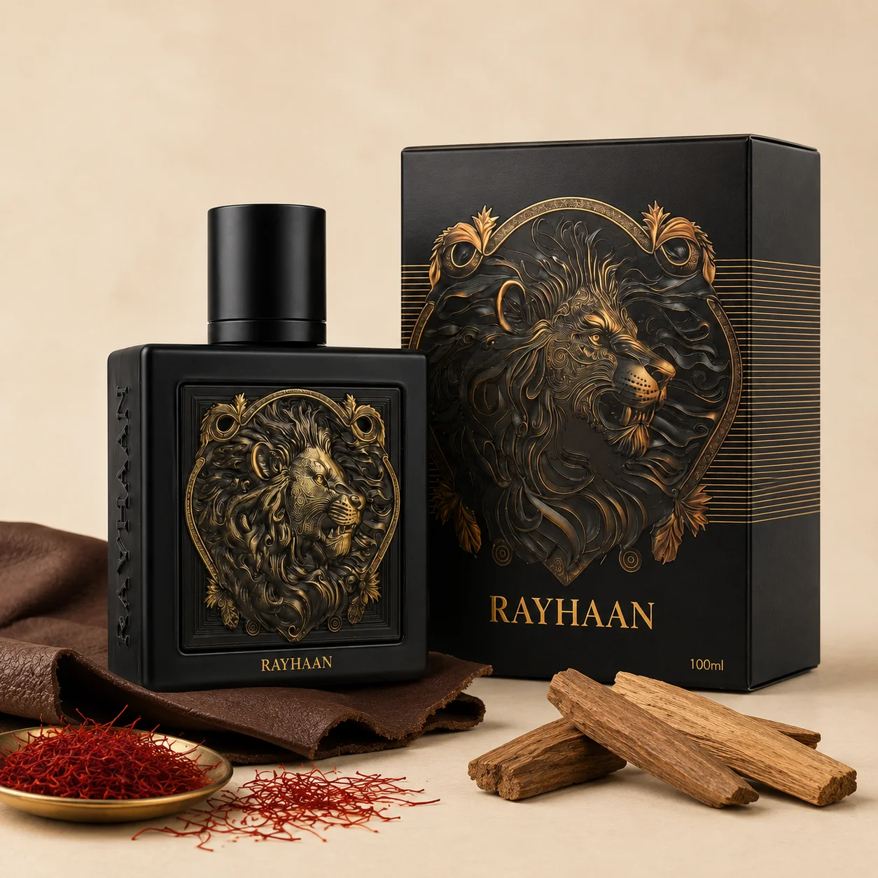 Luxury Black Gold 3D Lion Embossed Rayhaan Lion Mens Perfume 100ml Long Lasting Arabic Masculine Eau De Parfum Gift Box For Men Holiday Birthday Present