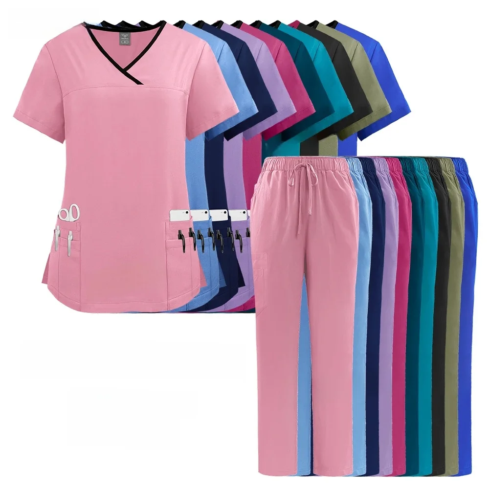 Krankens ch wester Uniform medizinische Schönheit Spa Uniform Zahn peeling Pflege Gesundheits wesen Peelings Set Frauen OP-Kleid Top Hosen Anzug Großhandel