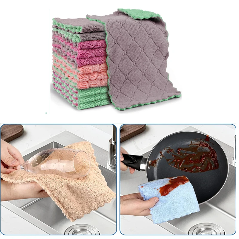 4Pcs Kitchen Dish Cloth Super Absorbent Coral Fleece Kitchen Rags Reusable Soft and Fast Drying Microfiber Cleaning Cloths