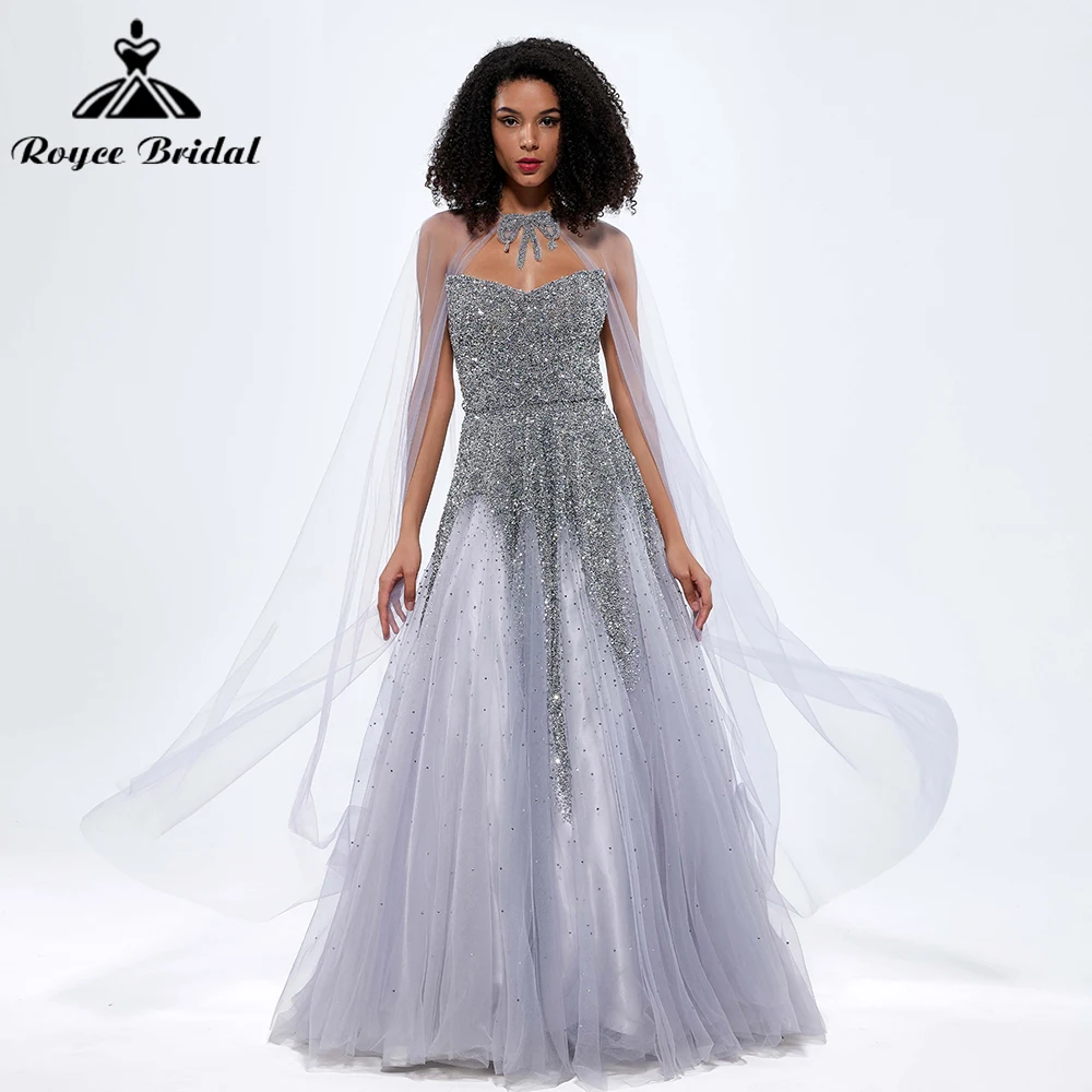 

Roycebridal Luxury Arabic Sweetheart Sequined Beaded A Line Evening Dress Gowns 2024 For Women Party Prom Gowns with Cape платье