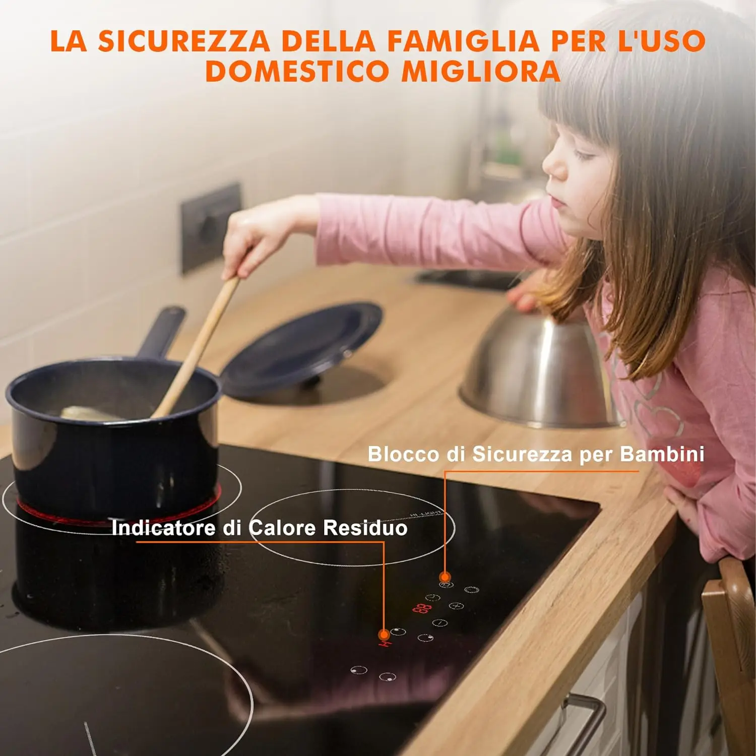 Keramikkochfeld 60 cm, Karinear Keramikglaskochfeld 4 Zonen, 6000 W eingebaut, 220–240 V, kein Stecker, Sicherheitsschloss, Timer, Touch-Steuerung