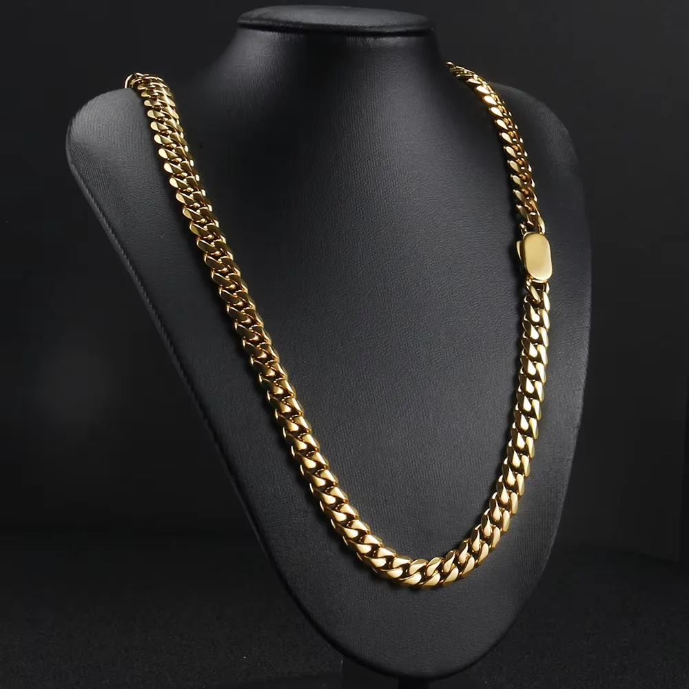 8mm12mm Hip-Hop 316L Stainless Steel Necklace For Men Women Golden Curb Cuban Link Chain Golden Bracelet Fashion Jewelry Gift