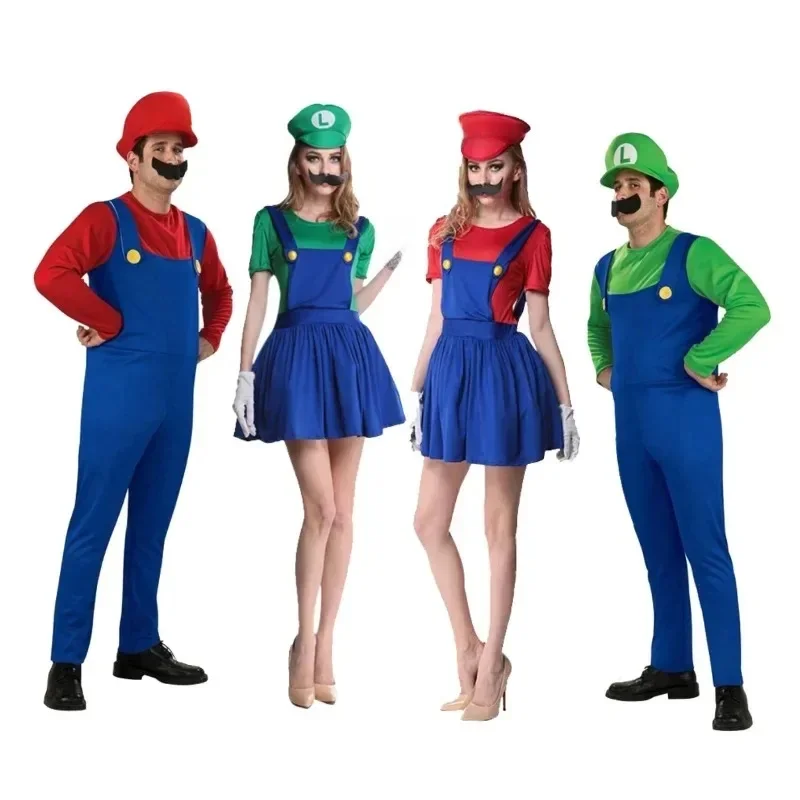Anime Super Luigi Brothers Cosplay Volwassen Mannen en Vrouwen Halloween Kostuum Jumpsuit Met Hoed Snor Handschoenen - afbeelding 2