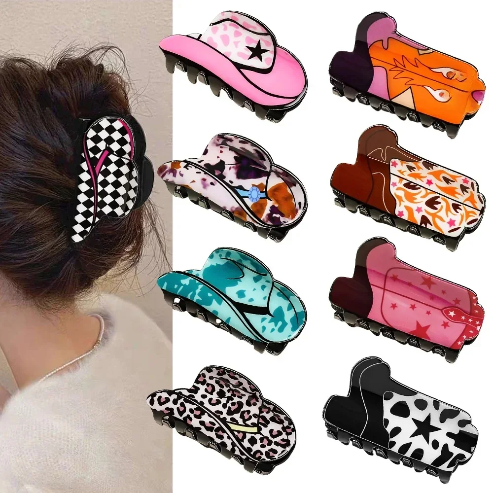 Pince à cheveux en acrylique pour femmes et filles, porte-queue de cheval vintage, pince requin, accessoires BarCord, chapeau de cowboy occidental, bottes hip hop, nouveau