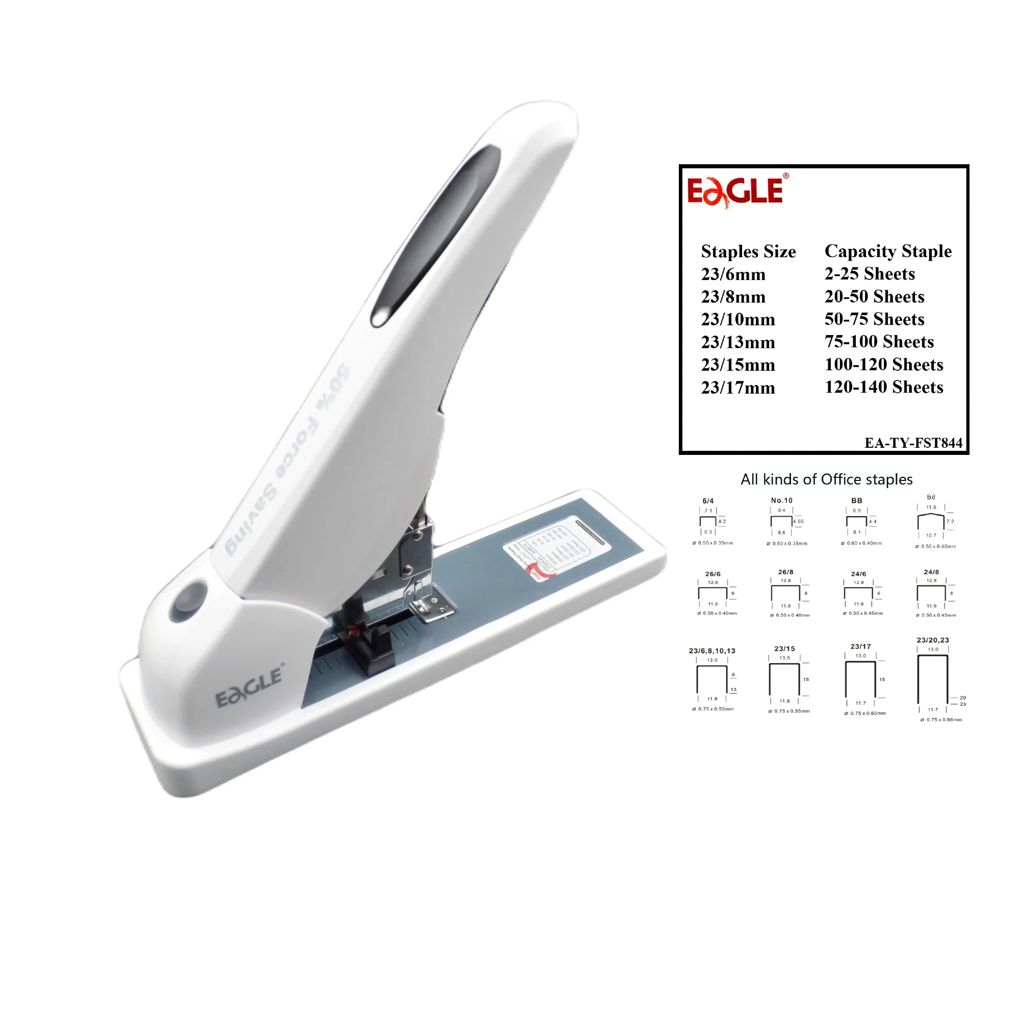 Eagle Large Capacity Paper Binding Stapler Heavy Duty Stapler Bookbinding Stapling Staples Hand Operated Stapler 140 Sheets