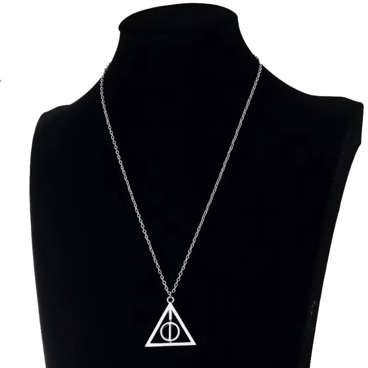 Fashion New Deathly Hallows Magic Triangle Rotatable Necklace Golden Swivel Necklace Pendant Movie Necklace Jewelry image 2